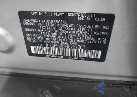 2009 Subaru Forester 2.5X from USA, damaged, VIN JF2SH63699H797062